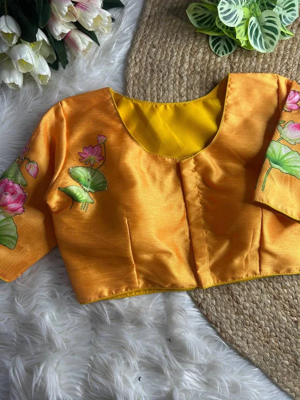 Women's Mustard Colour Silk Readymade Blouse Asymmetric Hem Blouse