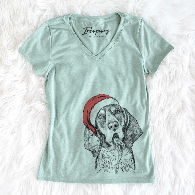 Santa Huck the Bluetick Coonhound - Women's V-neck Shirt-- Cozy Warm Stylish