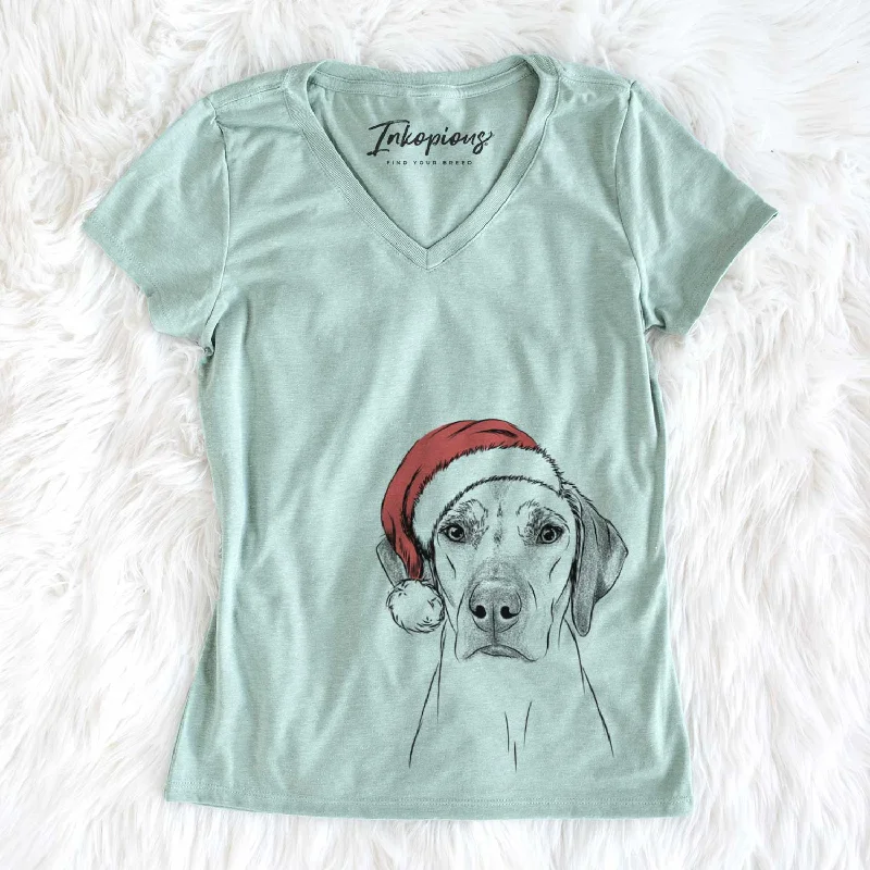Santa Jenga the Rhodesian Ridgeback - Women's V-neck Shirt-- Plaid T-Shirt Polka Dot Checkered Santa Jenga the Rhodesian Ridgeback - Women's V-neck Shirt-- Plaid T-Shirt Polka Dot Checkered