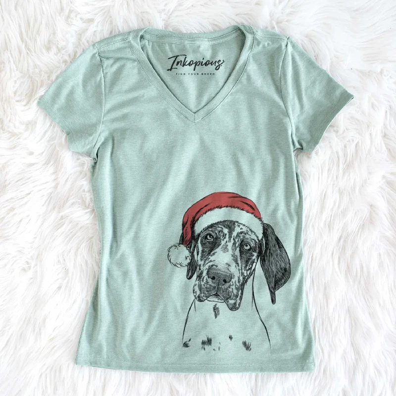 Santa Nyx the Great Dane - Women's V-neck Shirt-- Nylon Fabric Polyester Fabric Spandex Fabric Santa Nyx the Great Dane - Women's V-neck Shirt-- Nylon Fabric Polyester Fabric Spandex Fabric