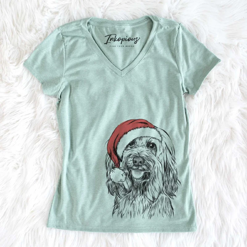 Santa Rime the Tibetan Terrier - Women's V-neck Shirt-- Oversized T-Shirt Spandex breathable Santa Rime the Tibetan Terrier - Women's V-neck Shirt-- Oversized T-Shirt Spandex breathable