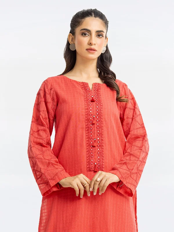 Pret 1Pc Embroidered Dobby Shirt - EWTKE23-69337S-- Welt Pockets Slit Pockets