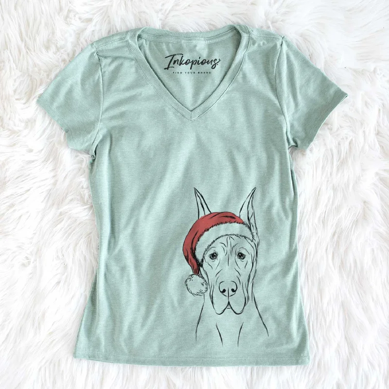 Santa Jude the Great Dane - Women's V-neck Shirt-- Thin T-Shirt Open Front Quick Dry Santa Jude the Great Dane - Women's V-neck Shirt-- Thin T-Shirt Open Front Quick Dry
