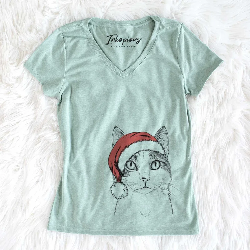 Santa Mini Griffin the Domestic Shorthair Cat - Women's V-neck Shirt-- Layered Multi-layer Single Layer Santa Mini Griffin the Domestic Shorthair Cat - Women's V-neck Shirt-- Layered Multi-layer Single Layer
