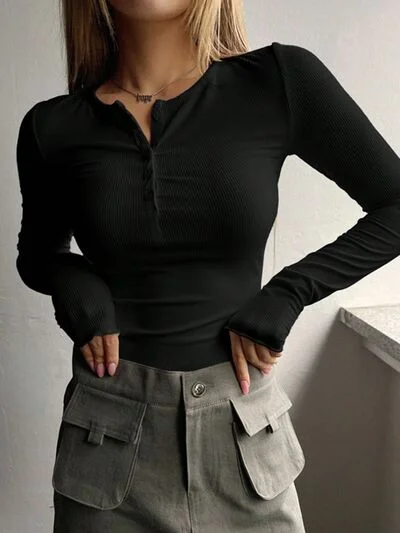 Hazel Blues® | Half Button Long Sleeve T-Shirt-- Notch Collar Peter Pan Collar Cowl Neck Hazel Blues® | Half Button Long Sleeve T-Shirt-- Notch Collar Peter Pan Collar Cowl Neck