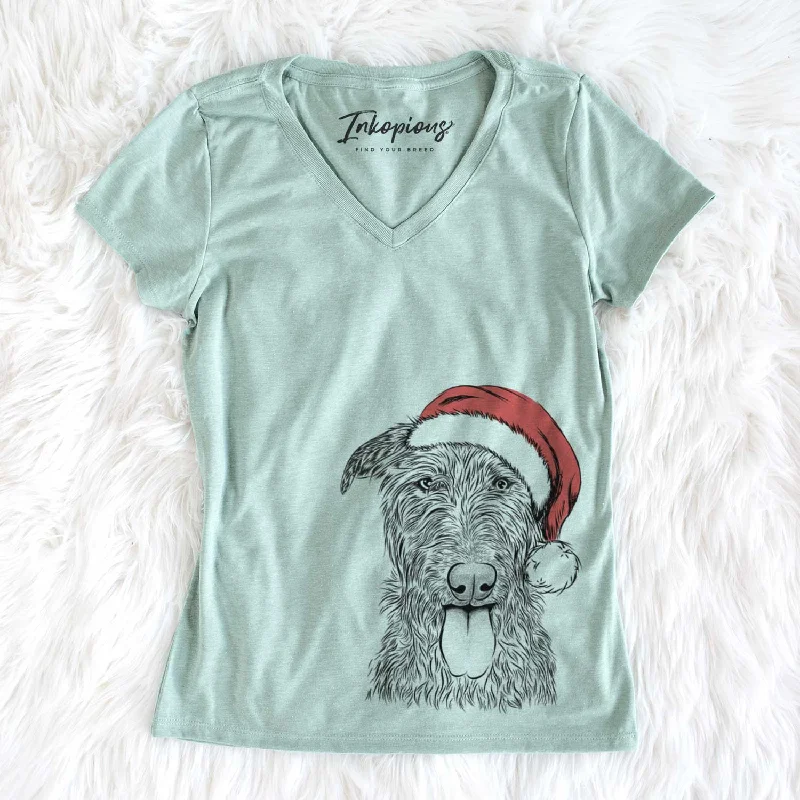 Santa Keeva the Irish Wolfhound - Women's V-neck Shirt-- Notch Collar Peter Pan Collar Cowl Neck Santa Keeva the Irish Wolfhound - Women's V-neck Shirt-- Notch Collar Peter Pan Collar Cowl Neck