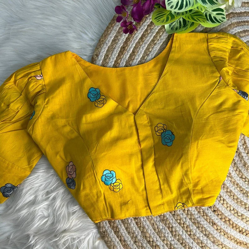 Women's Yellow Colour Khadi Cotton Readymade Blouse Lightweight Chiffon Blouse