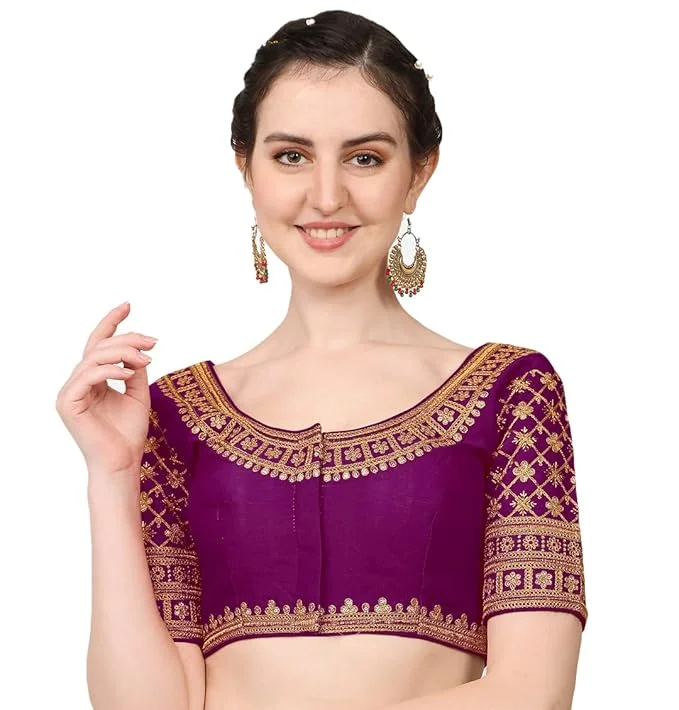 Women's Purple Silk Readymade Blouse Vintage Polka Blouse
