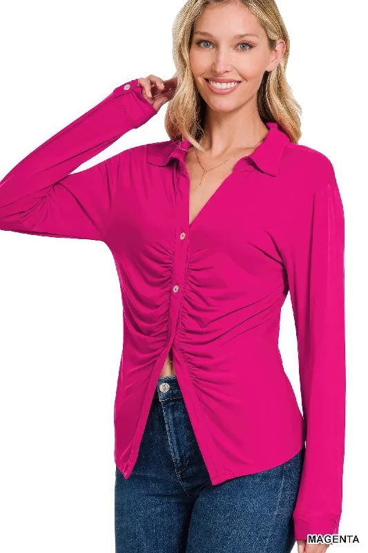 Stretchy Ruched Shirt-- Plaid T-Shirt Polka Dot Checkered
