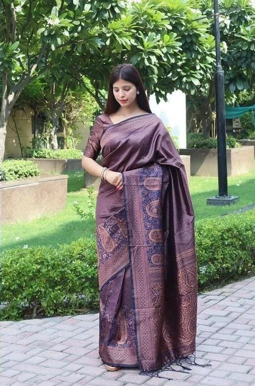 Women Banarasi Silk Woven Saree With Blouse Piece Elegant Silk Blouse