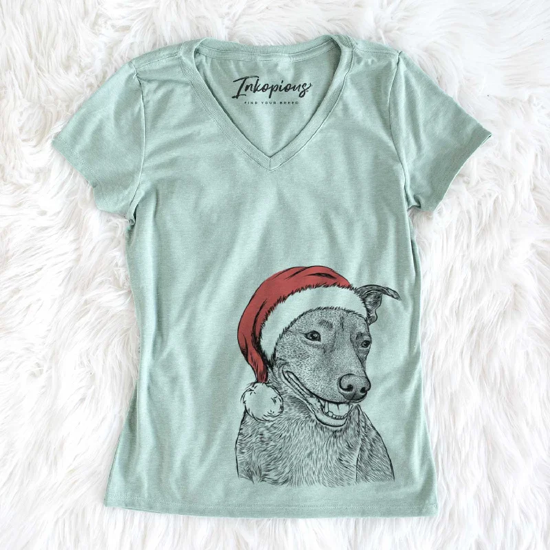 Santa Honey the Lab Pit Mix - Women's V-neck Shirt-- Chenille Blend Fleece Blend Nylon Blend Santa Honey the Lab Pit Mix - Women's V-neck Shirt-- Chenille Blend Fleece Blend Nylon Blend