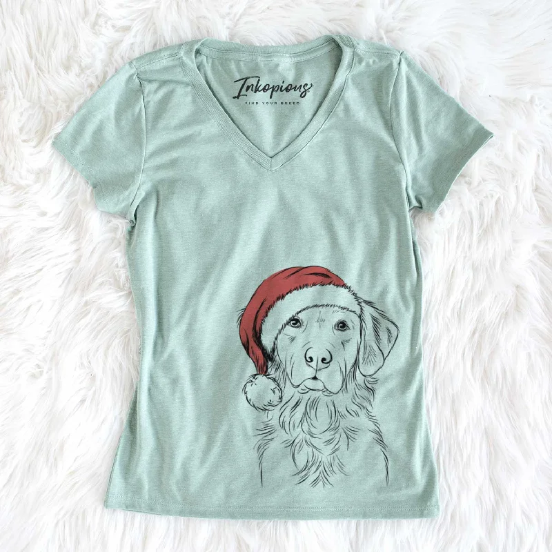 Santa Linden the Golden Retriever - Women's V-neck Shirt-- Cozy Warm Stylish