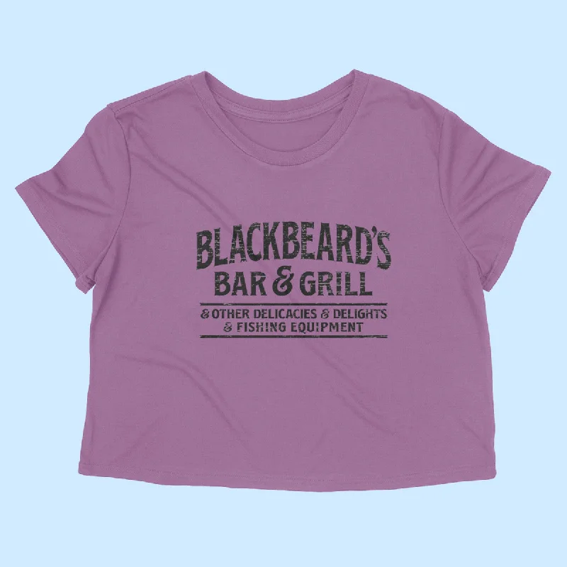 BLACKBEARD'S BAR & GRILL Women's crop shirt-- Collared Crew Neck Turtle Neck