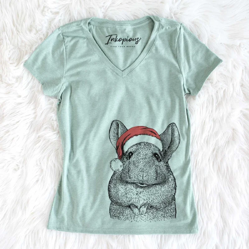 Santa Mojo the Chinchilla - Women's V-neck Shirt-- Collared T-Shirt Boat Neck A-Line Santa Mojo the Chinchilla - Women's V-neck Shirt-- Collared T-Shirt Boat Neck A-Line