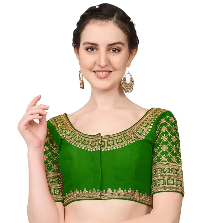 Women's Green Silk Readymade Blouse Classic Striped Blouse