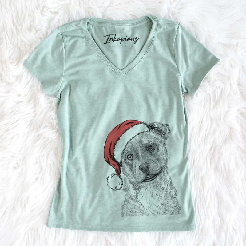 Santa Loki Bear the Australian Cattle Dog Mix - Women's V-neck Shirt-- Casual Formal Business Santa Loki Bear the Australian Cattle Dog Mix - Women's V-neck Shirt-- Casual Formal Business