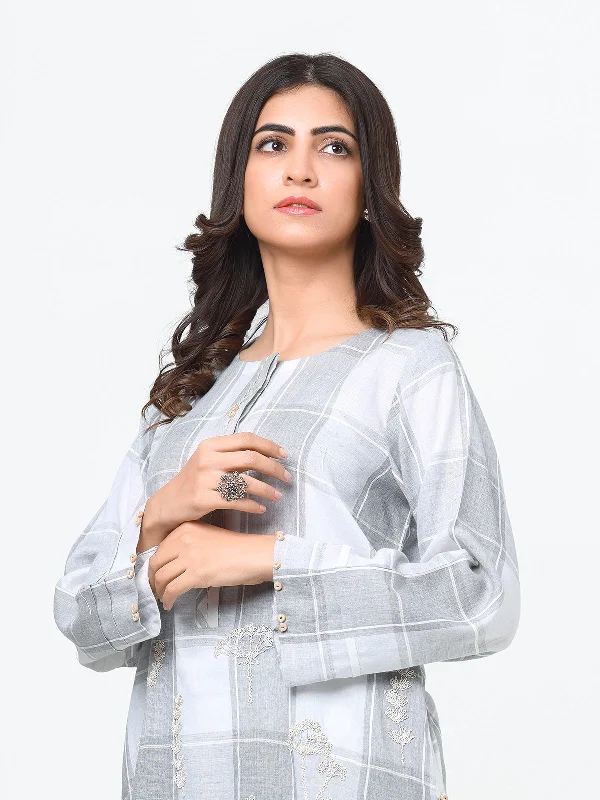 Pret 1Pc Embroidered Cotton Shirt - EWTKE23-69243S-- Beaded Sequined Faux Fur