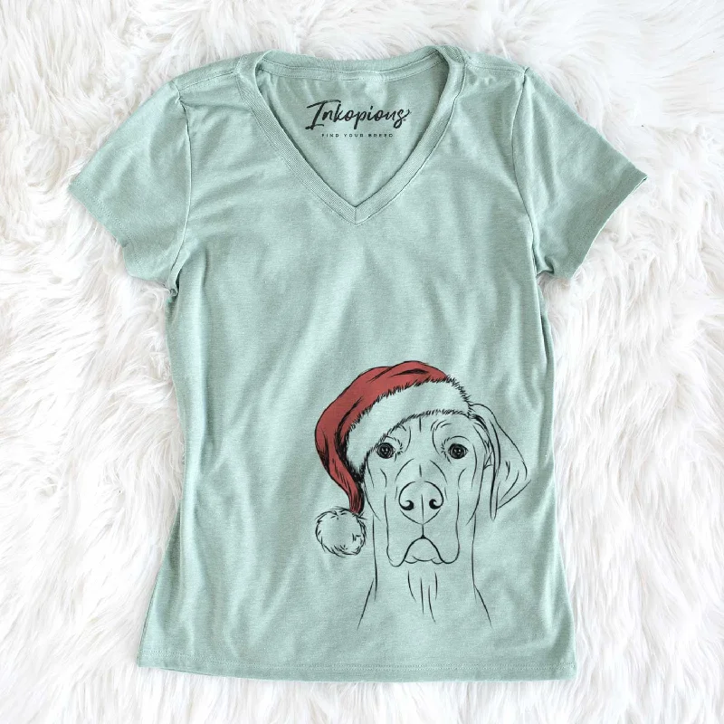 Santa Maddox the Great Dane - Women's V-neck Shirt-- Spandex Blend Rayon Blend Denim Blend Santa Maddox the Great Dane - Women's V-neck Shirt-- Spandex Blend Rayon Blend Denim Blend