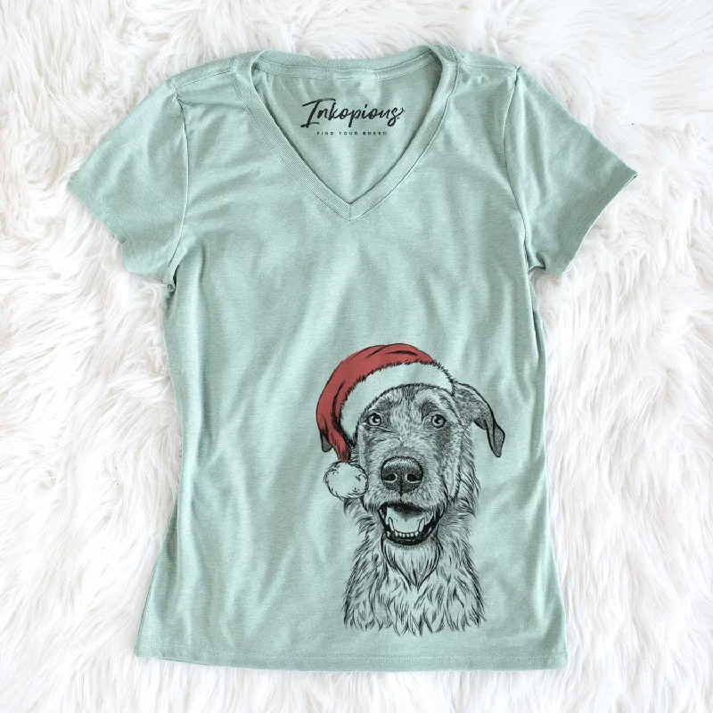 Santa Griffin the Irish Wolfhound - Women's V-neck Shirt-- Cashmere Blend Cotton Blend Poly Blend