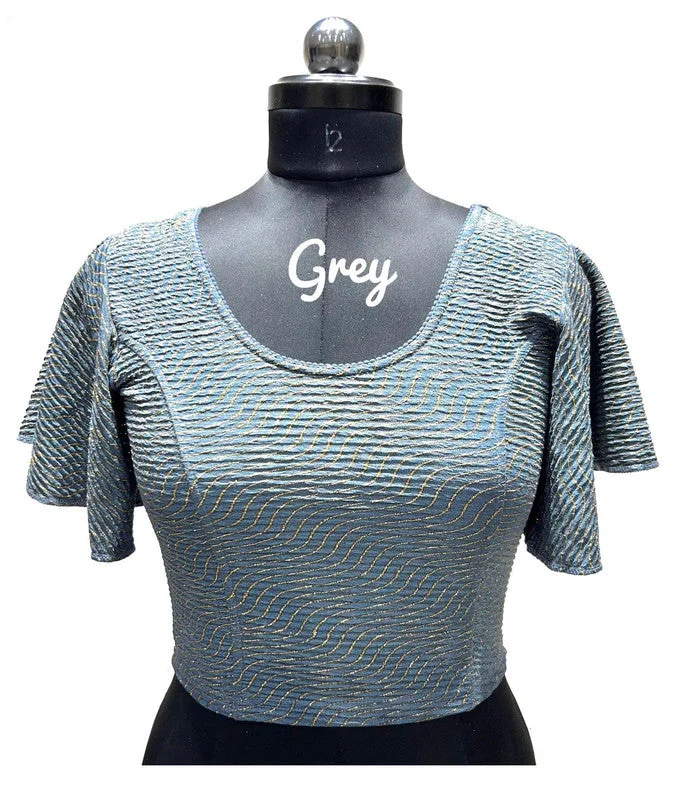 Women's Grey Colour Foil Lining  Readymade Blouse Lightweight Floral Blouse