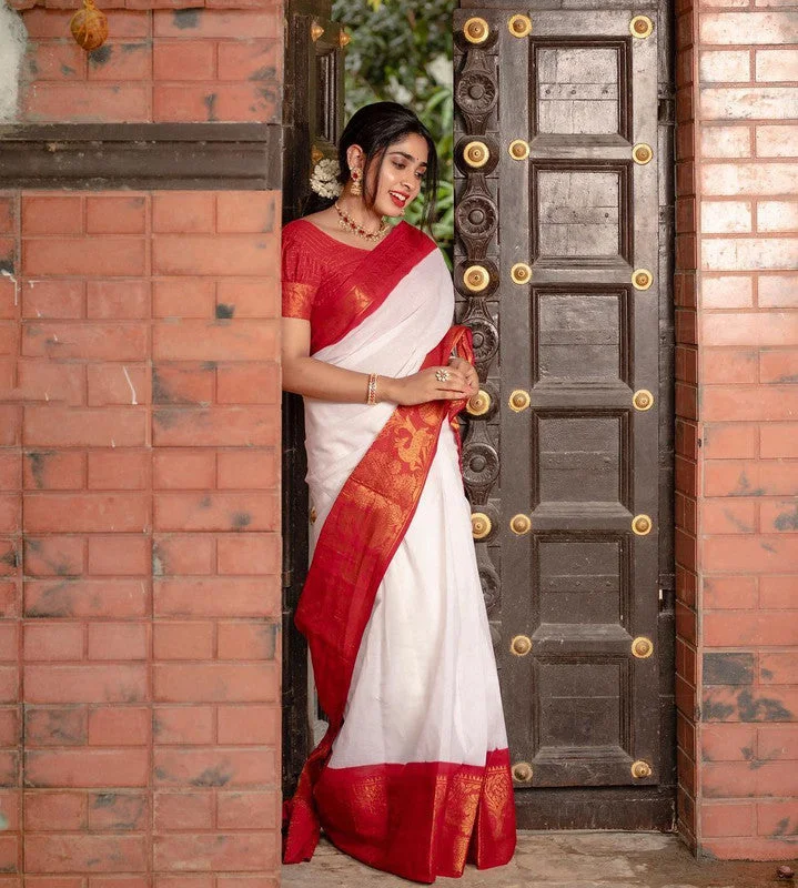 Women Banarasi Silk Woven Saree With Blouse Piece Elegant Office Blouse