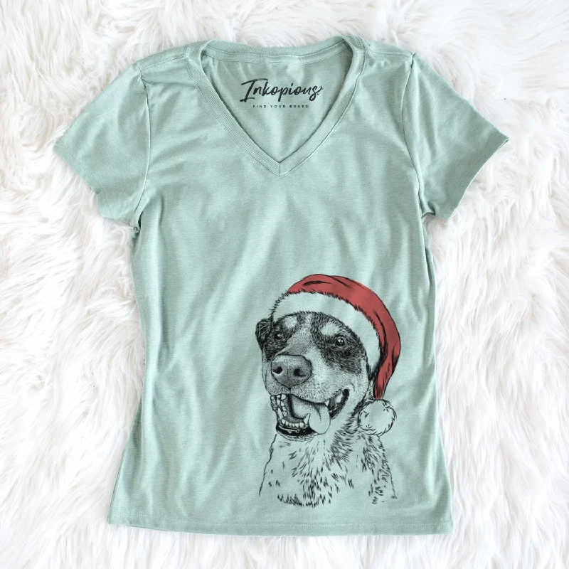 Santa Gerti the Mixed Breed - Women's V-neck Shirt-- V-Neck T-Shirt Long Sleeve Cotton