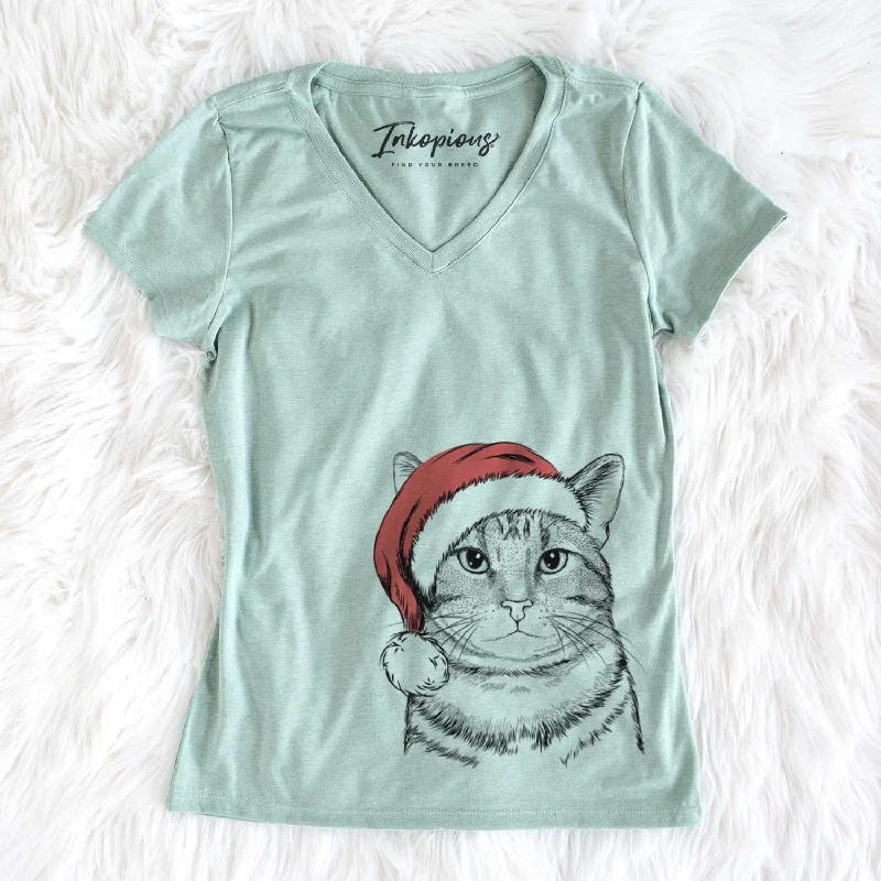 Santa Henry the Bengal - Women's V-neck Shirt-- Collared Crew Neck Turtle Neck