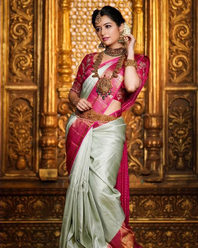 Women Banarasi Silk Woven Saree With Blouse Piece Chic Wrap Blouse