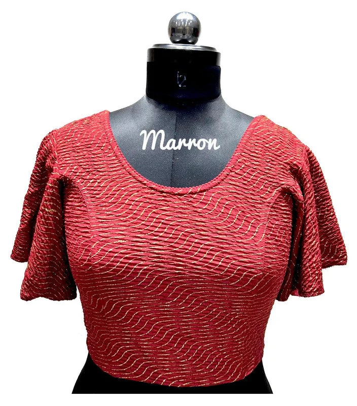 Women's Maroon Colour Foil Lining  Readymade Blouse Embroidered Cotton Blouse