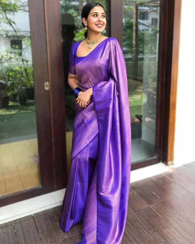 Women Banarasi Silk Woven Saree With Blouse Piece Drape Neck Blouse