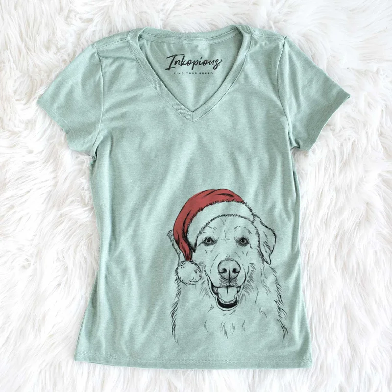 Santa Meg the Great Pyrenees - Women's V-neck Shirt-- Seamless Knitted Crochet
