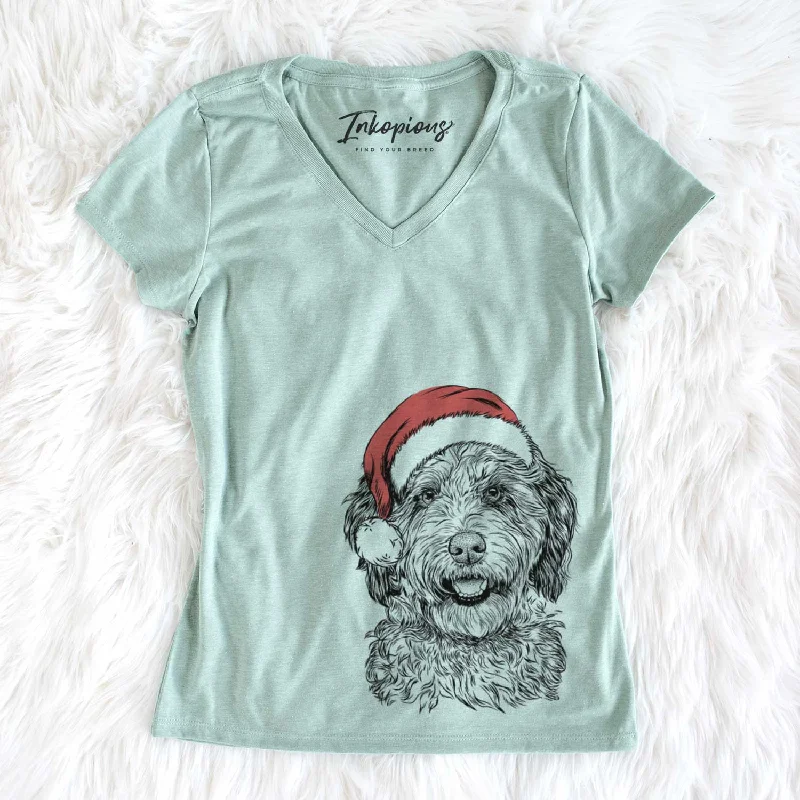 Santa Palmer the Aussiedoodle - Women's V-neck Shirt-- Silk Blend Satin Velvet
