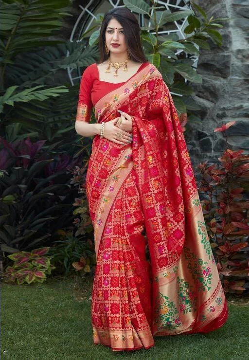 Women Banarasi Silk Woven Saree With Blouse Piece Office Formal Blouse