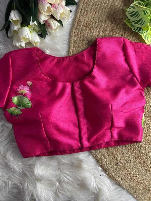 Women's Pink Colour Silk Readymade Blouse Short Sleeve Blouse