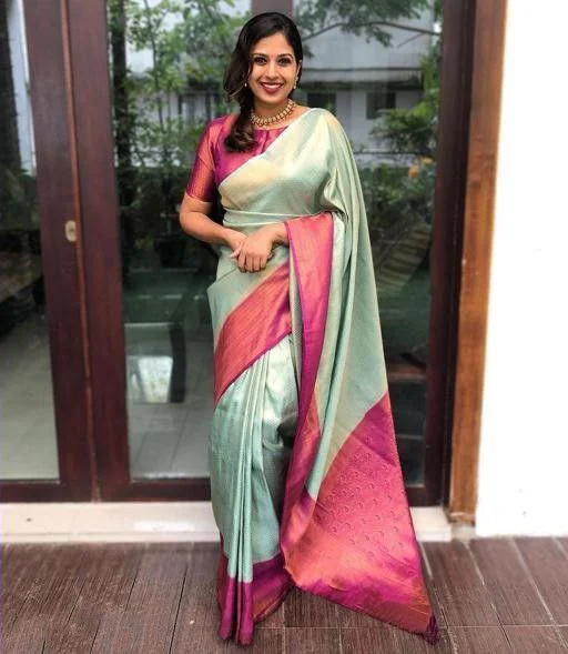Women Banarasi Silk Woven Saree With Blouse Piece Everyday Stylish Blouse