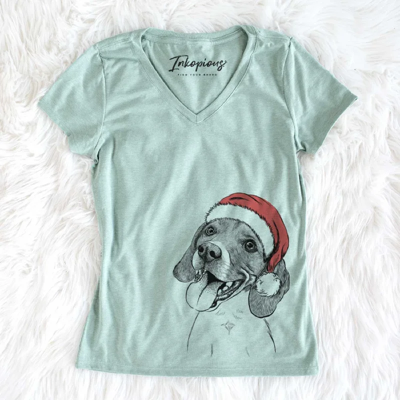 Santa Little Bandit the Beagle - Women's V-neck Shirt-- Iron Safe Non-Iron Wrinkle Free Santa Little Bandit the Beagle - Women's V-neck Shirt-- Iron Safe Non-Iron Wrinkle Free