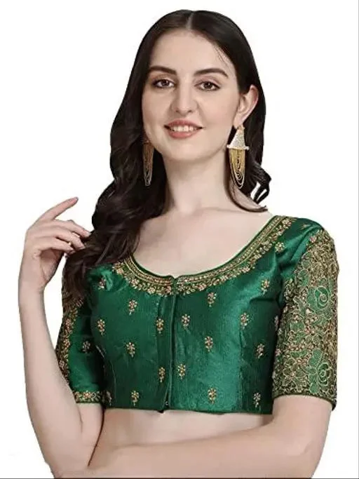 Women's Green Phantom Silk Readymade Blouse Lightweight Linen Blouse