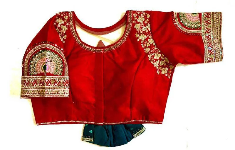 Women's Maroon Colour Shining silk Readymade Blouse Romantic Lace Blouse