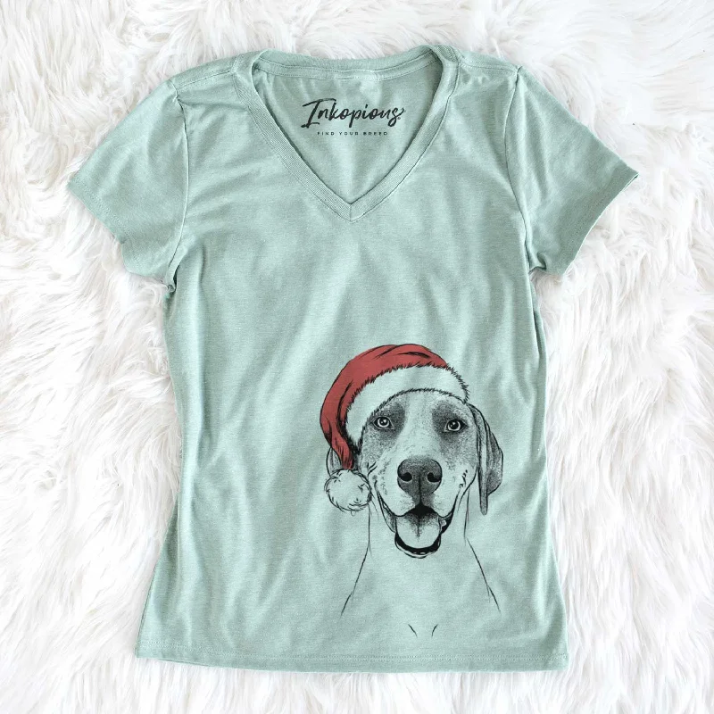 Santa Maggie the Treeing Walker Coonhound - Women's V-neck Shirt-- Mesh Fabric Canvas Fabric Denim Fabric Santa Maggie the Treeing Walker Coonhound - Women's V-neck Shirt-- Mesh Fabric Canvas Fabric Denim Fabric