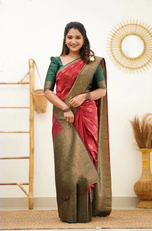 Women Banarasi Silk Woven Saree With Blouse Piece Lightweight Chiffon Blouse