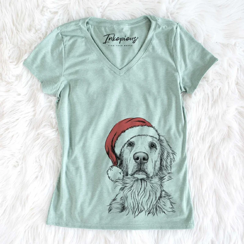 Santa Jake aroni the Golden Retriever - Women's V-neck Shirt-- Modern Contemporary Chic Santa Jake aroni the Golden Retriever - Women's V-neck Shirt-- Modern Contemporary Chic
