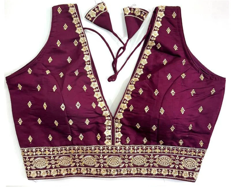 Women's Wine Colour Silk Readymade Blouse Smart Casual Blouse