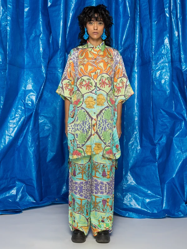 Kasba Long Shirt Co-ord-- Lace Blend Ribbed Blend Corduroy Blend