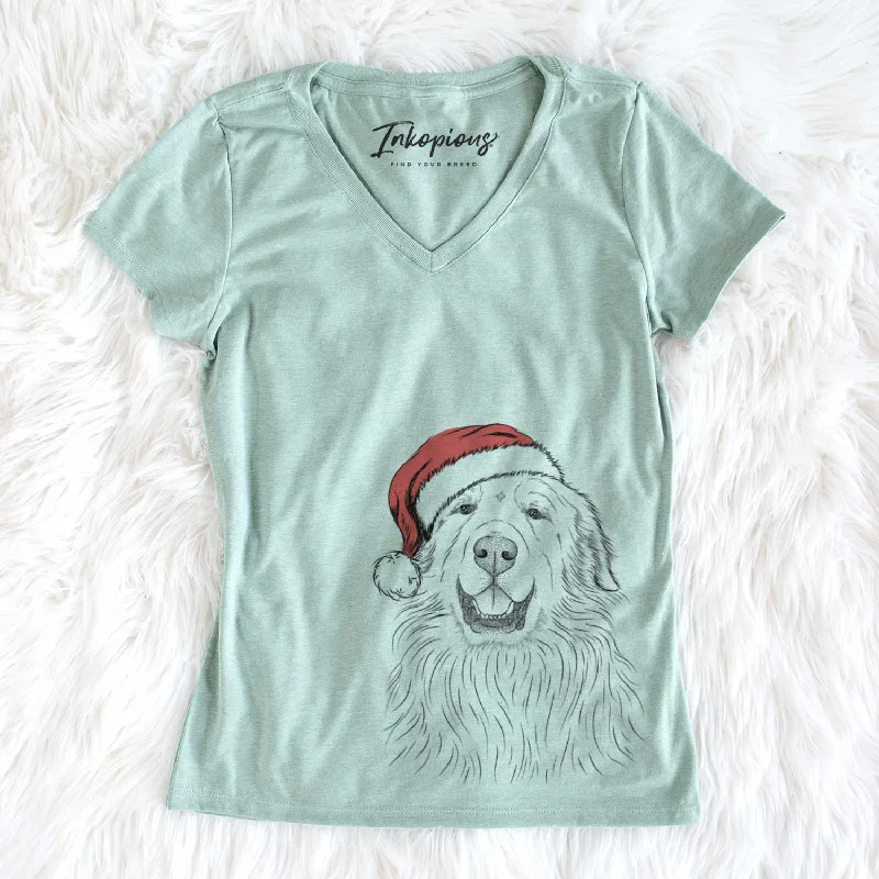 Santa Horton the Great Pyrenees - Women's V-neck Shirt-- Beaded Sequined Faux Fur