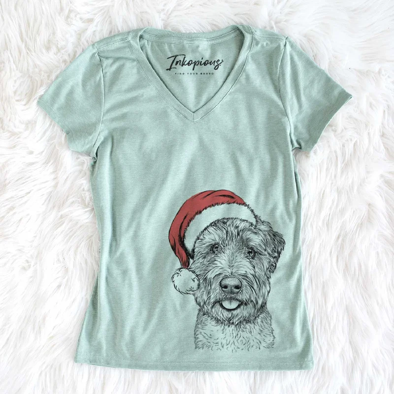 Santa Milton the Soft Coated Wheaten Terrier - Women's V-neck Shirt-- Casual Formal Business Santa Milton the Soft Coated Wheaten Terrier - Women's V-neck Shirt-- Casual Formal Business