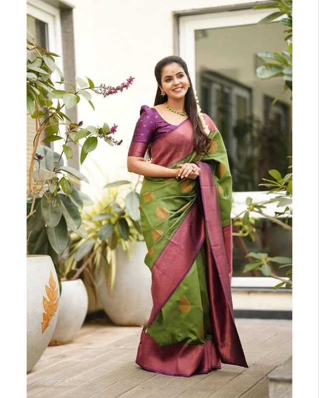 Women Banarasi Silk Woven Saree With Blouse Piece Elegant Semi-Sheer Blouse