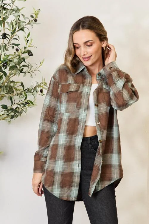 Hazel Blues® | Double Take Plaid Dropped Shoulder Shirt-- Anti-Pilling Machine Wash Handmade Hazel Blues® | Double Take Plaid Dropped Shoulder Shirt-- Anti-Pilling Machine Wash Handmade