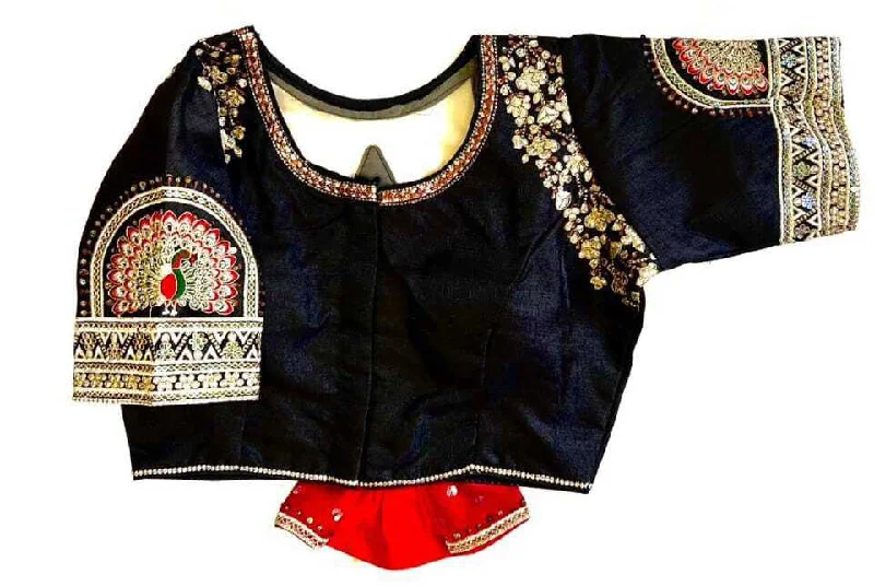 Women's Navy Blue Colour Shining silk Readymade Blouse Soft Knit Blouse