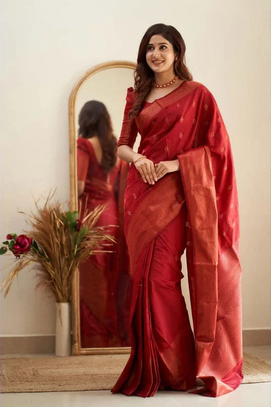 Women Banarasi Silk Woven Saree With Blouse Piece Chic Sleeveless Blouse