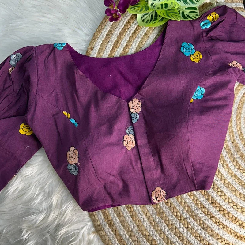 Women's Wine Colour Khadi Cotton Readymade Blouse Vintage Lace Blouse